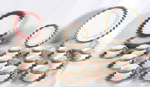 36 Pc. Bernardaud (France) "Madison Carmin" Teacup & Dinner Set