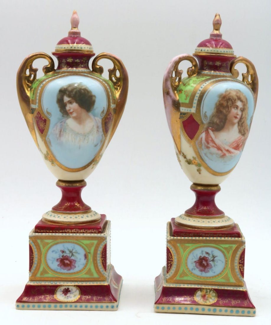 Pair of Royal Vienna Style Porcelain Covered Urns (1 of 7)