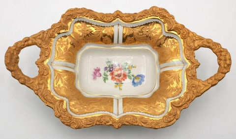 Meissen German Hand Painted Porcelain Handled Bowl