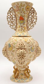 Fischer J. Budapest Hungary Porcelain Double Handled Vase