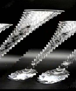 William Yeoward Fern Footed Crystal Vase: William Yeoward Fern Footed Crystal Vase, with engraved fern design stretching upward from the base to the lip, very textured glass. The tallest vase measures approx.- 5 1/2" in diameter x 10"