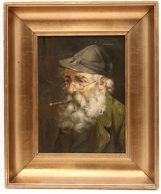 Antique Unsigned "Bearded Man Smoking" Oil Painting