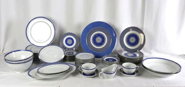 59 Pc. Christofle "Oceana Bleu, Byzance Bleu" Porcelain Dinner Set