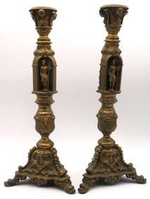 Pair of Vintage French Figural Bronze Candle Sticks