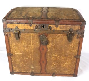 Antique 19th C. Wooden Trunk with Steel Latches