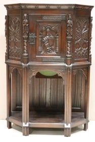 Vintage French Gothic Revival Credenza Cabinet