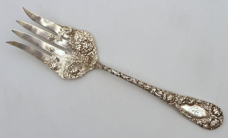 Durgin "Chrysanthemum" Sterling Silver Serving Fork