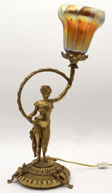 Vintage Gilded French Metal Figural Table Lamp