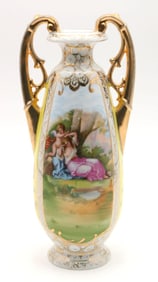 Vintage Austrian Hand Painted Porcelain Handled Vase