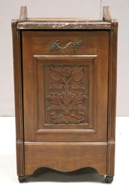 Vintage French Marble Top Wooden Rolling Cabinet