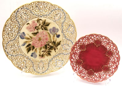 Two Zsolnay Hungarian Reticulated Porcelain Plates