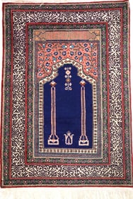 Persian 100% Wool Hand-Knotted Qum Prayer Rug 4' x 2'