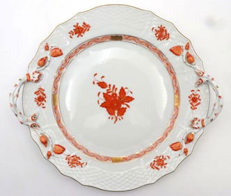 Herend "Chinese Bouquet, Rust" Porcelain Small Handled Serving Plate