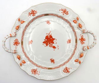 Herend "Chinese Bouquet, Rust" Porcelain Large Handled Serving Plate