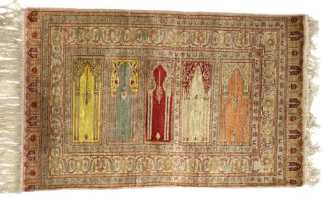 Vintage Persian Silk (Synthetic) Qum Prayer Rug 2' x 4'