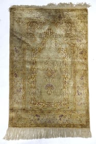 Vintage Persian Cotton Qum Prayer Rug 4' x 2'