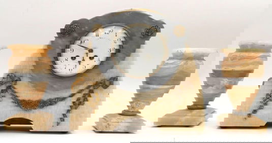 Antique French Marble Clock Set