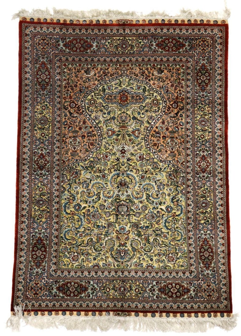 Vintage Persian Hand-Knotted Silk Isfahan Rug 4' x 3' (1 of 6)