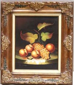 Antique Style Signed Still Life Oil Painting on Canvas