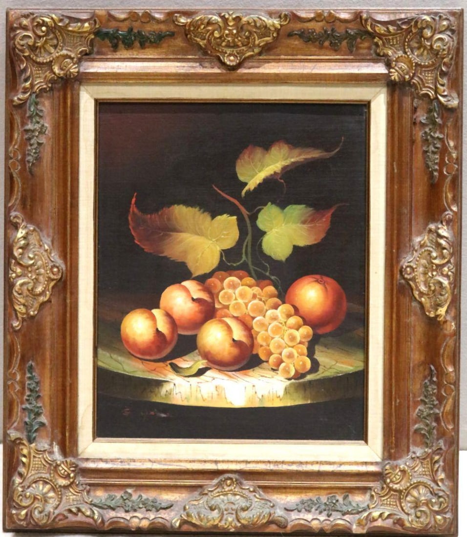 Antique Style Signed Still Life Oil Painting on Canvas (1 of 5)