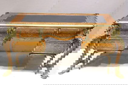 Vintage French Louis XV Style Bureau Plat Library Desk