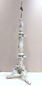 Antique German Hand Painted Porcelain Floor Lamp