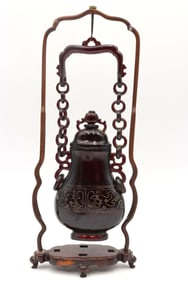 Chinese Carved Hanging Covered Urn