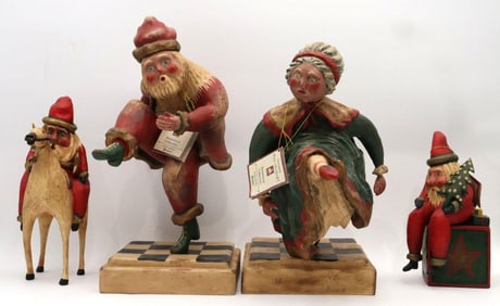 Lot of 4 Vintage 1994 Bill Jaquet Folk Art Resin Figurines