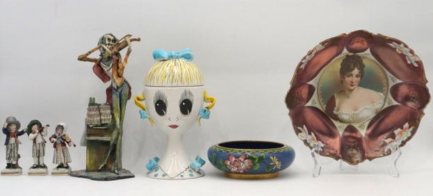 Lot of 7 Mixed Figurines, Bowl & Chinese Cloisonne