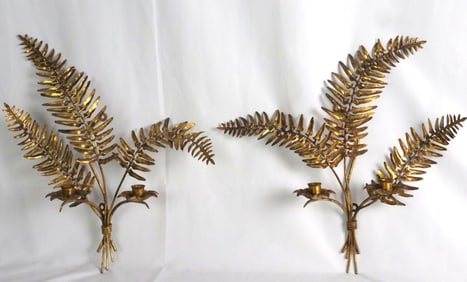 Pair of Gilt Metal Fern Leaf Candle Holders