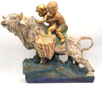 Amphora Austria Sculpture, Children Bull Riding