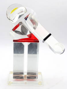 Latchezar Boyadjiev (Bulgarian, b.1959) Studio Art Glass Sculpture: Latchezar Boyadjiev (Bulgarian, b.1959) Studio Art Glass Sculpture. Modern sculpture of abstract geometric shapes and forms. Signed at base, dated 99'. Measures approx. - 13 1/4" high x 9 1/2&