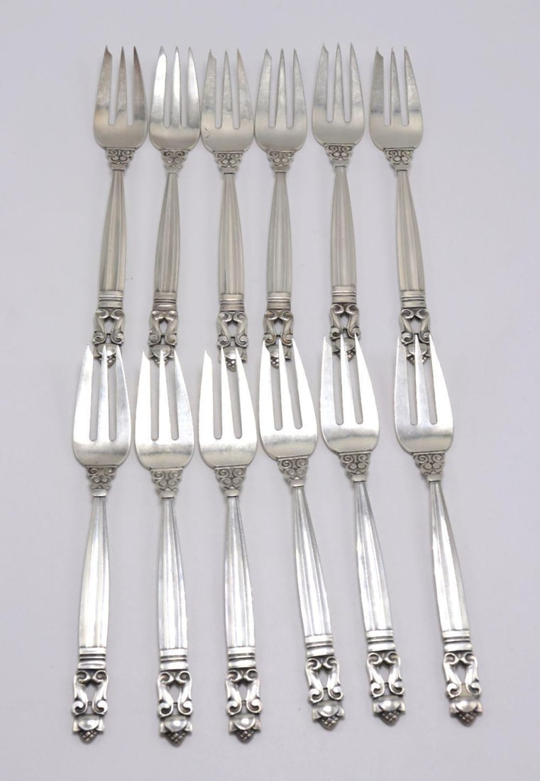 12 Pc. Georg Jensen "Acorn" Sterling Silver Pastry Forks (1 of 3)