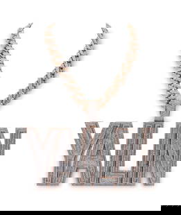 14Kt Two-Tone "YAILIN" Diamond Pendant with Necklace: 14Kt Two-Tone "YAILIN" Diamond Pendant with Necklace. The chain consists of 280 round brilliant cut diamonds (There are two missing diamonds). Chain also shows signs of stones being replaced. The