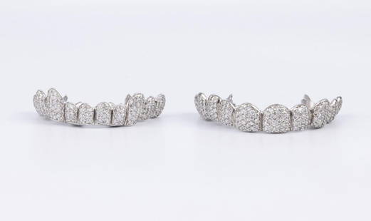 6ix9ine's 10Kt White Gold & Diamond Grill Set: 6ix9ine's 10Kt White Gold & Diamond Grill Set. Grills are recessed prong set with 401 round brilliant cut diamonds weighing approx. 8.00cts. G-J color, VS1-I1 clarity, with the majority being SI1-2.