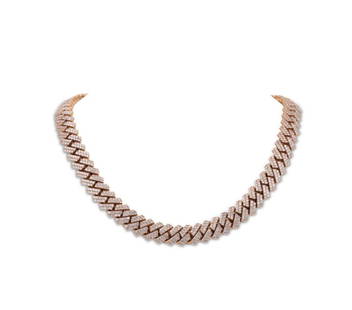 10Kt Approx. 22.70ct. Diamond Cuban Link Necklace: 10Kt Approx. 22.70ct. Diamond Cuban Link Necklace. Measures approx. 18" long x 11.7mm wide. Necklace is prong set with 1,512 round brilliant cut diamonds weighing approx. 22.70 cts. G-I color,