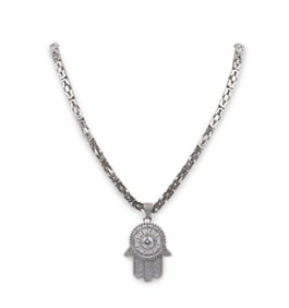 "Hamsa" Sterling Silver & Stone Pendant with Necklace