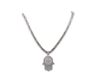 "Hamsa" Sterling Silver & Stone Pendant with Necklace