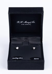 Pair of Sterling Silver and Diamond Stud Earrings