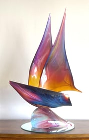 Dino Rosin (Italian, b. 1948) "Barca a Vela" Murano Glass Sailboat