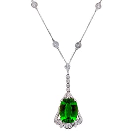 Rare Tiffany & Co. Platinum Tsavorite & Diamond Ladies Necklace