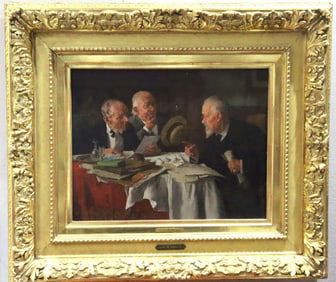 Louis Moeller (American, 1855-1930) "Hard to Convince" Oil on Canvas