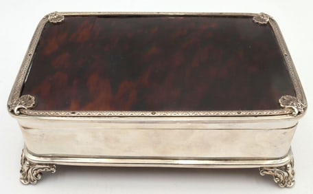 Late 19th C. English Tortoise Shell & Sterling Silver Box