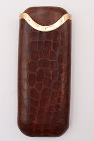 Asprey & Co. 9ct. Yellow Gold & Crocodile Leather Cigar Case