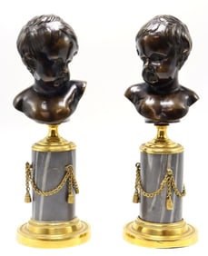 19th C. French "Voltaire and Rousseau" Bronze Busts