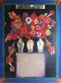 Norman Laliberte (Canadian, b. 1925) "Gold, Silver, Copper Bouquet" Mixed Media