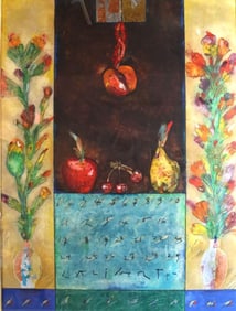 Norman Laliberte (Canadian, b. 1925) "Peche Florentine" Mixed Media