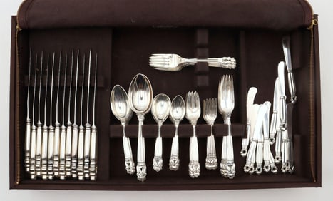 132 Pc. Georg Jensen "Acorn" European Dinner Size Sterling Flatware Set