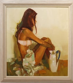 Nicola Simbari "La Toilette" Oil Painting on Canvas