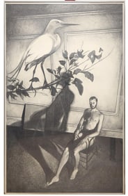 Lowell Nesbitt (American, 1933-1993) "The Studio" Pencil Drawing